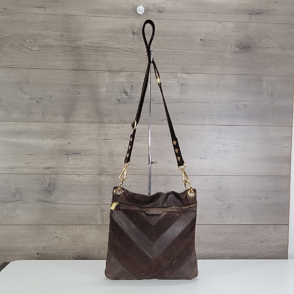 Hammit Los Angeles Dark Brown Chevron Suede Crossbody Shoulder Bag - Women